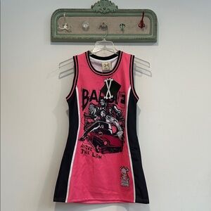 Brand X Barbie above the law hot Pink Graphic Mini Jersey Dress small new w tags